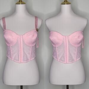 Juicy Couture 36B Powder Pink Convertible Bustier Corset‎ Lace Bra Coquette NWT